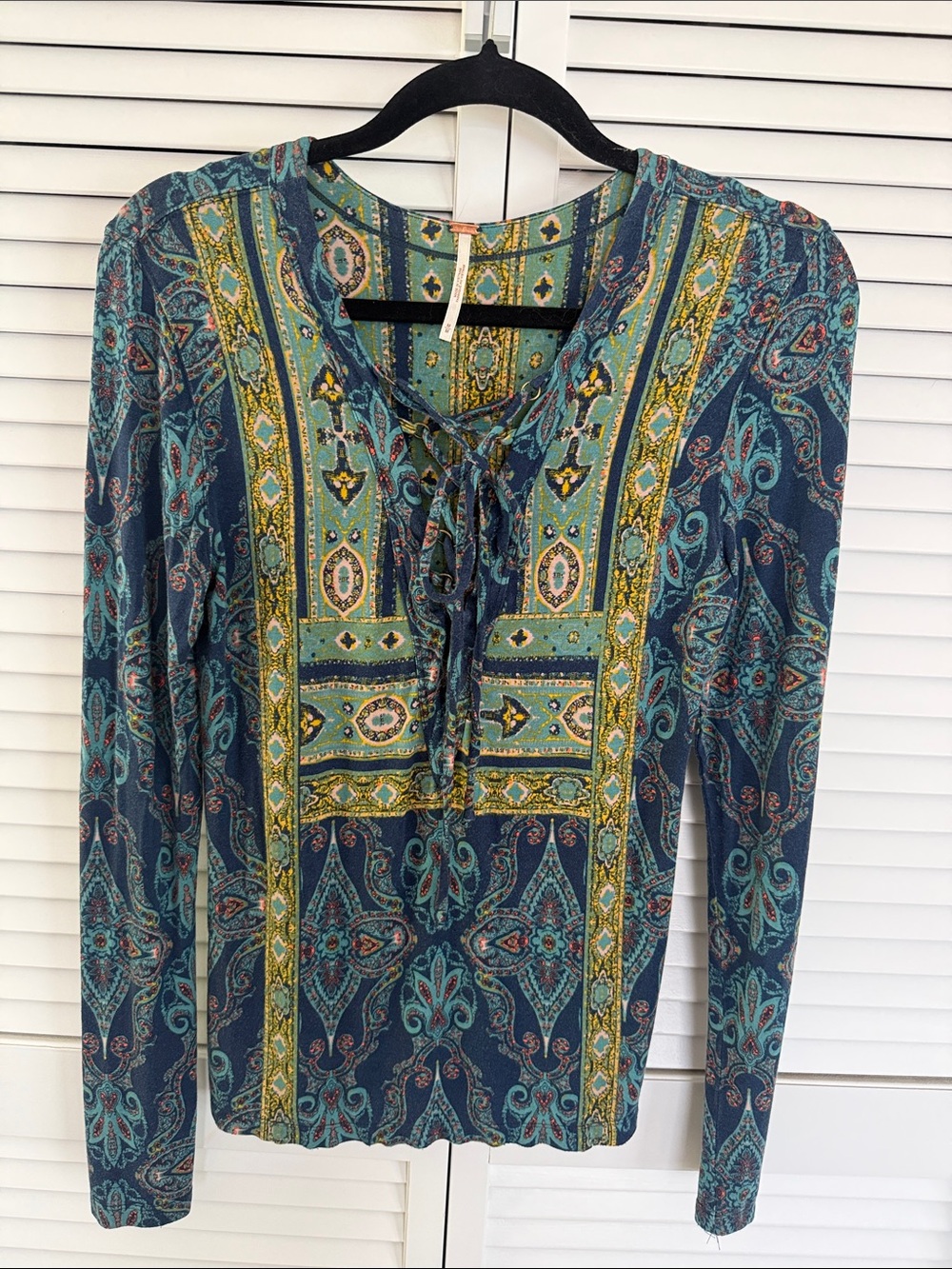 Free People Teal & Mustard Paisley-Print Top